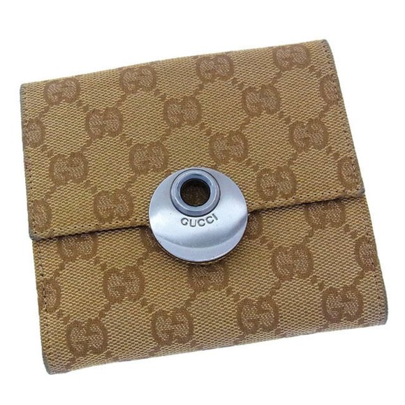 Gucci Wallet Purse Folding wallet GG Beige Black Woman Authentic Used - Picture 1 of 7